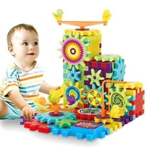 Battery Operated 81 pcs Rotating Building Blocks with Gears for STEM Learning